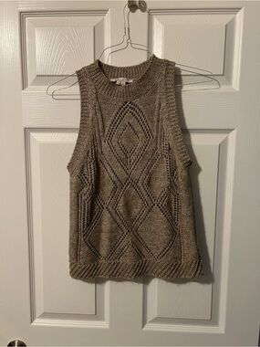Bella Luxx Taupe Open-Knit Diamond Pattern Tank